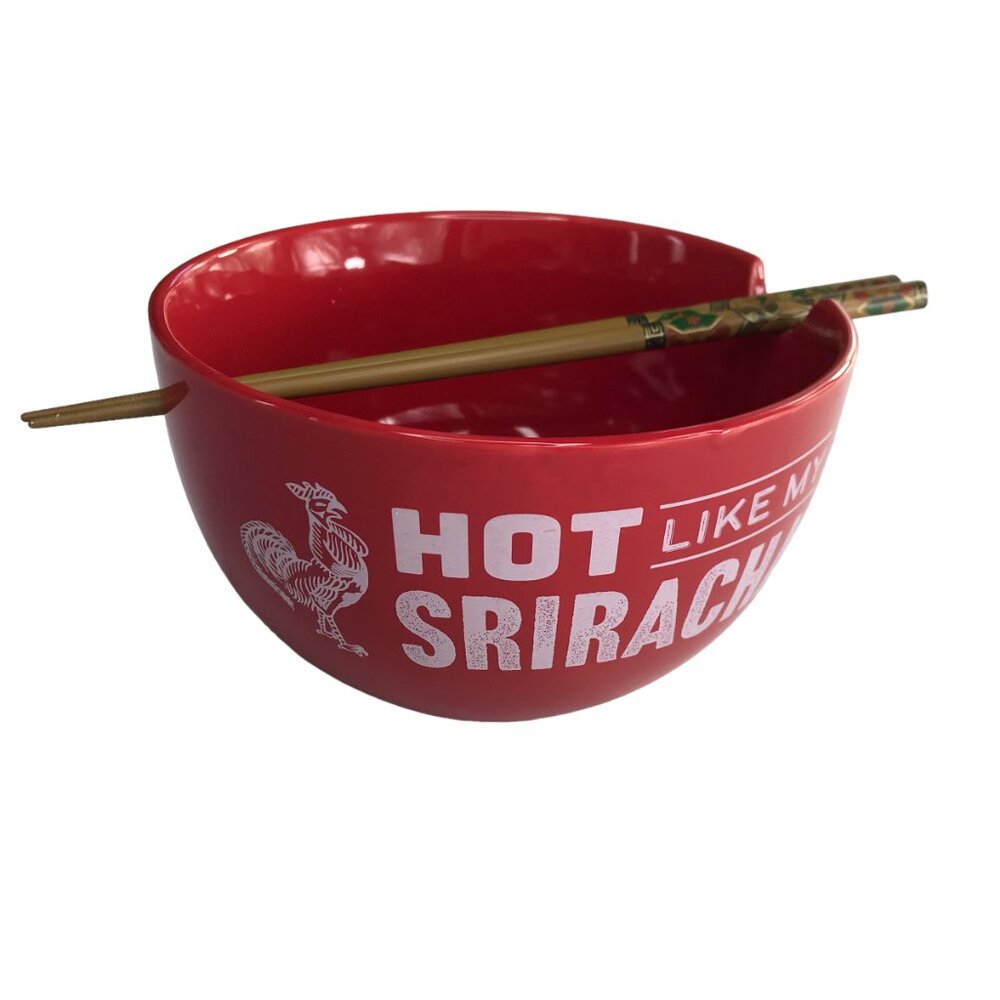 HOT LIKE SIRACHA Large Red Bowl Noodles, Holder for Chopsticks (included)